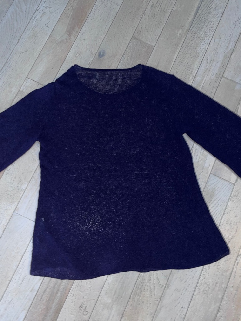 Eileen Fisher Tunic Sweater Size XS Sheer Organic Linen Purple Bell 3/4 Sleeve